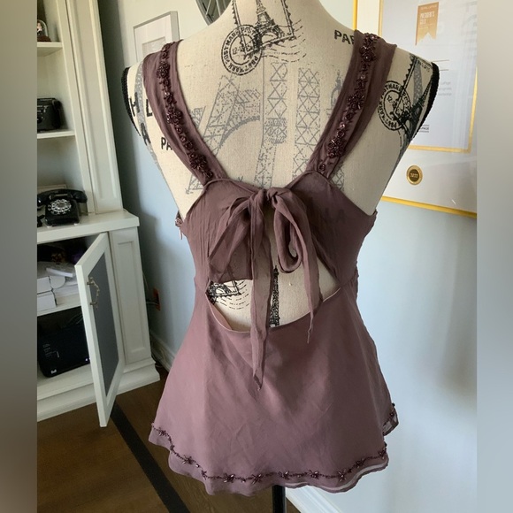 TED BAKER Silk Purple Mauve Beaded V-Neck Tie Back Sleeveless Blouse SZ Small - Picture 13 of 16